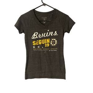 Old Time Gray Short Sleeve Casual V-Neck Boston Bruins Hockey T-Shirt Women Sz S